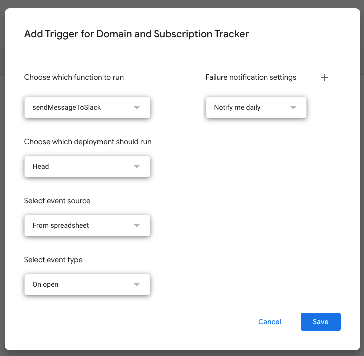 How to set triggers in Google AppScript