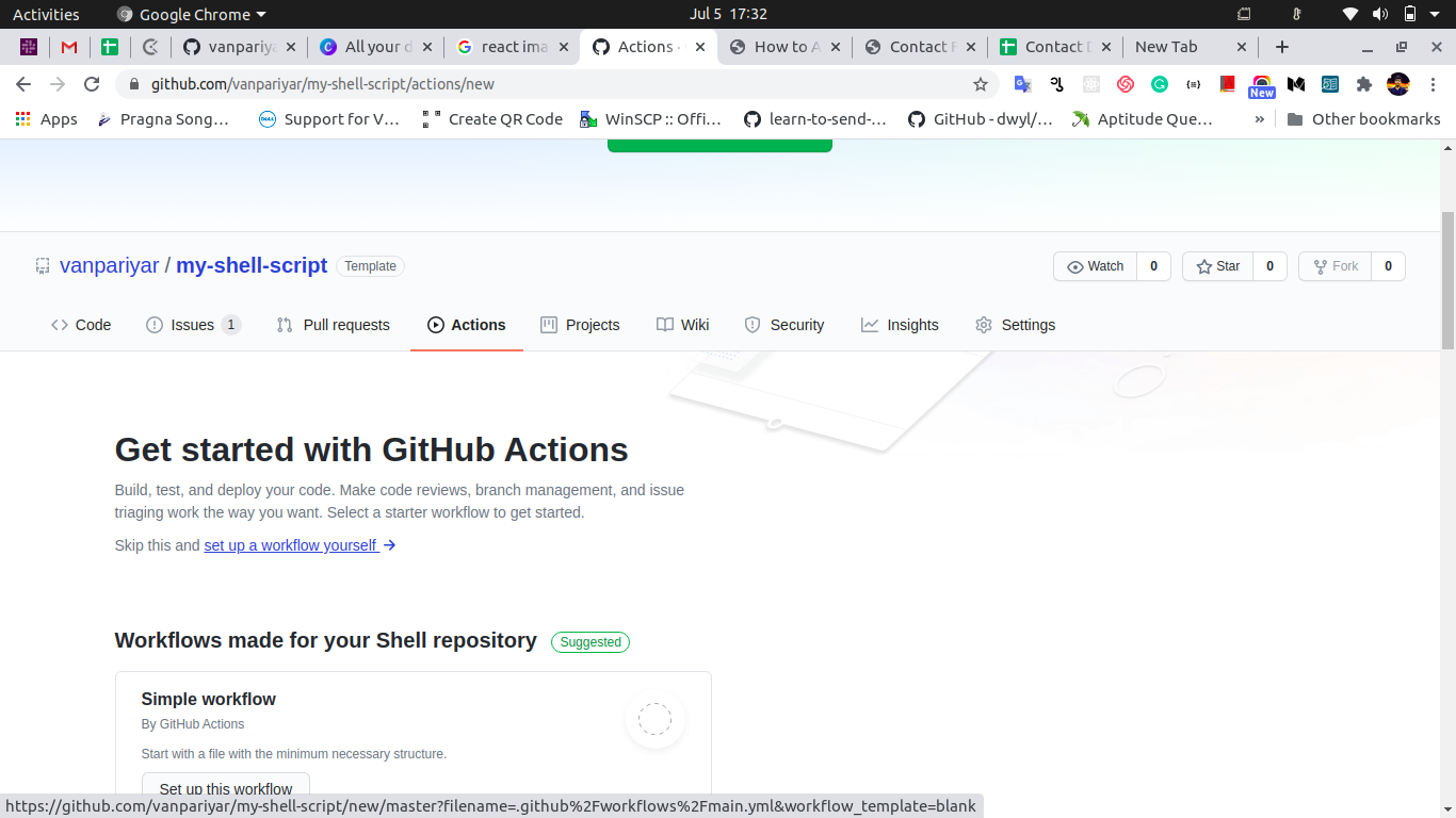 setup new workflow in github